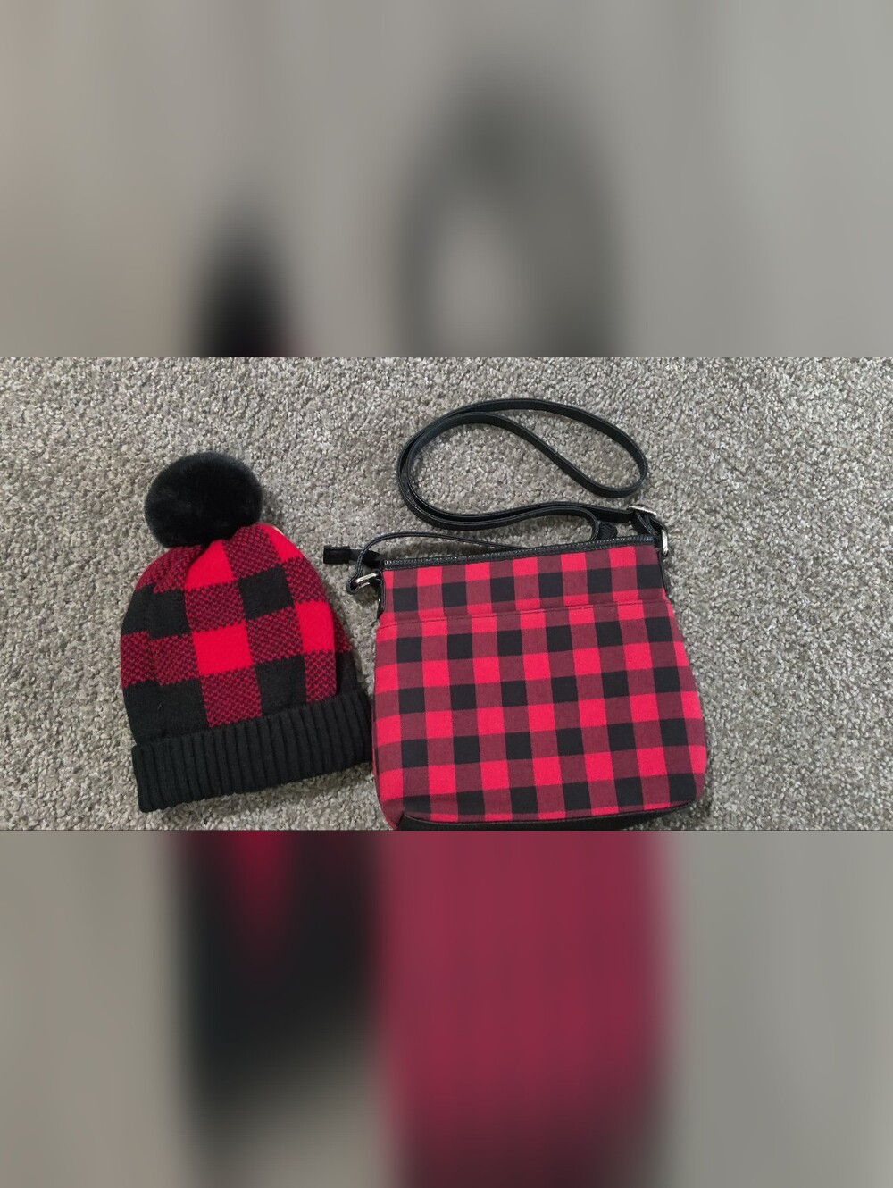 Red and Black Buffalo Plaid Crossbody Bag & Hat - Picture 2 of 12